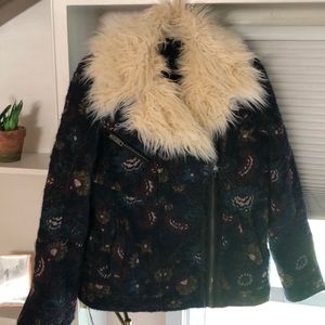 Free people floral/ fur jacket